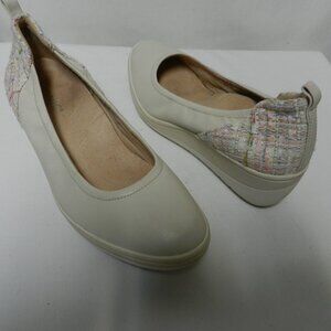 Vionic Jacey Leather w/ Tweed wedge slides comfort shoes cream Size Sz 8.5